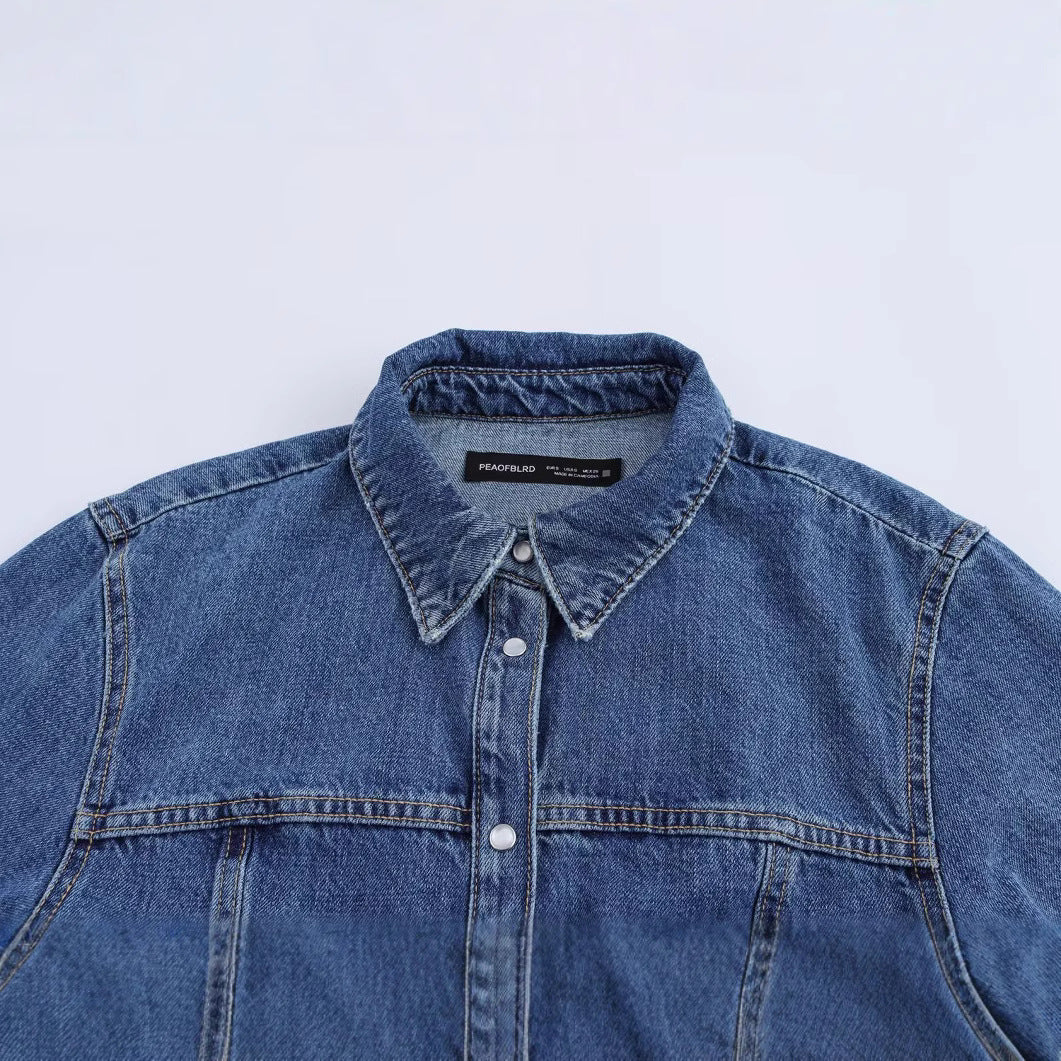 Women Casual Single Breasted Lapel Denim Dress