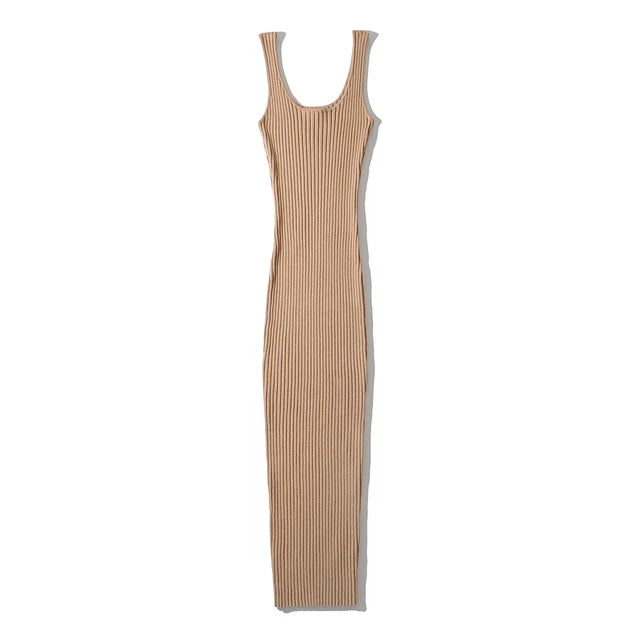 Women Sleeveless Rib Knitted Stretchable Dress