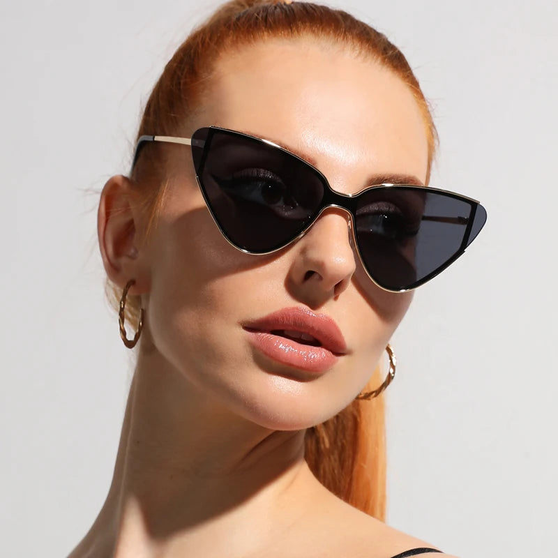 Accessories Women Large Frame Metal Cat Eye Sunglasses