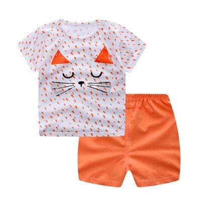 Kids Baby Unisex  Cotton Cartoon Short Sleeve Tees + Shorts Sets
