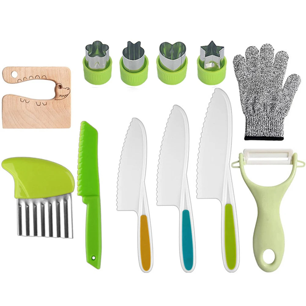 Kids Knives Fruit Vegetable Kitchen Tools Cutting + Board