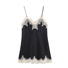 Women Elegant Lace Satin Textured Top