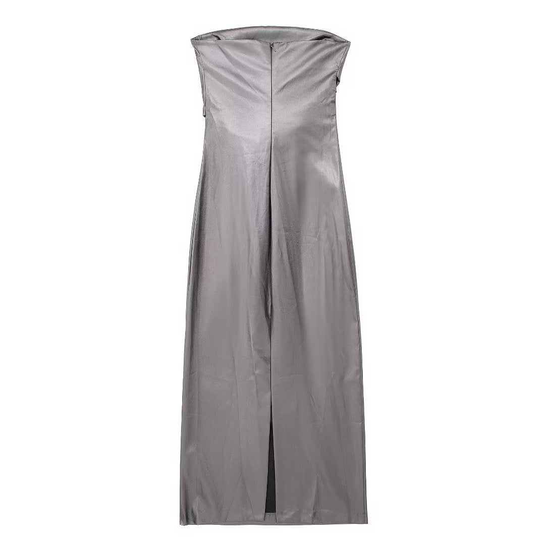Women Metallic Sexy Strapless Gathered Dress