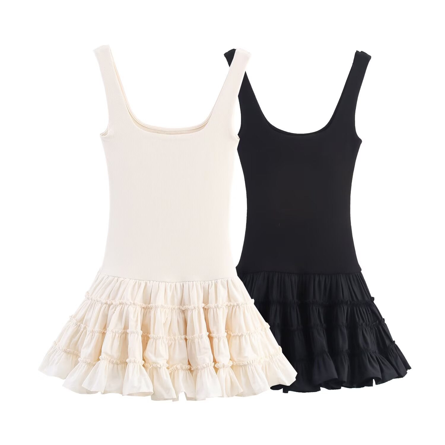 Women Sleeveless Puffy Ruffle Dress