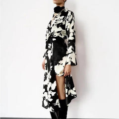 Woman Casual Summer Flower Print Long-Sleeve Dress