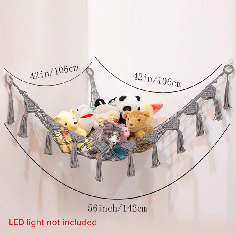 Space-Saving Toy Hammock, Decorative Woven Net to Organize Giant Stuffed Animals in Bedroom