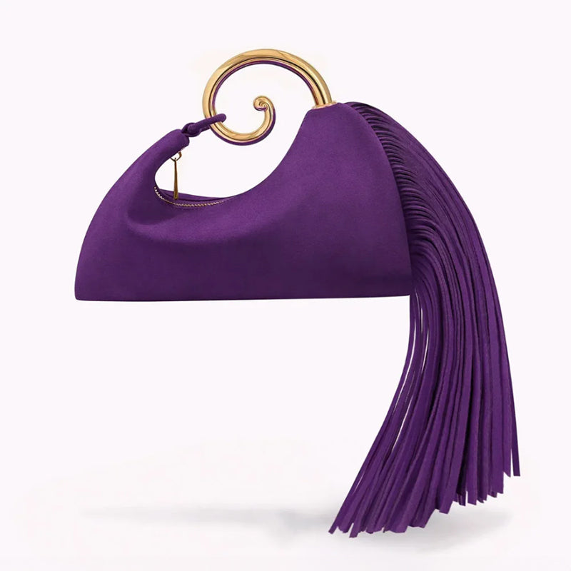 Vintage Winter Women's Bag - Fashionable Synthetic Suede Purse with Leather Tassels, Elegant Outdoor Travel Bag
