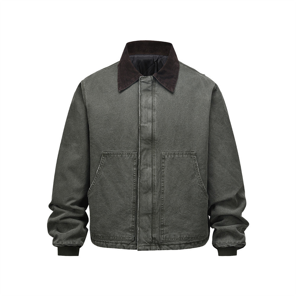 Men Color Blocked Lapel Workwear Jacket