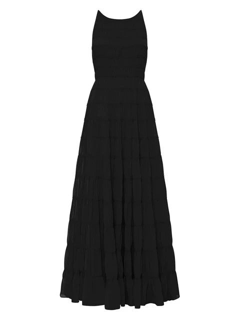 Women Elegant Round Neck Sleeveless Ruffle Dress