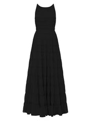 Women Elegant Round Neck Sleeveless Ruffle Dress