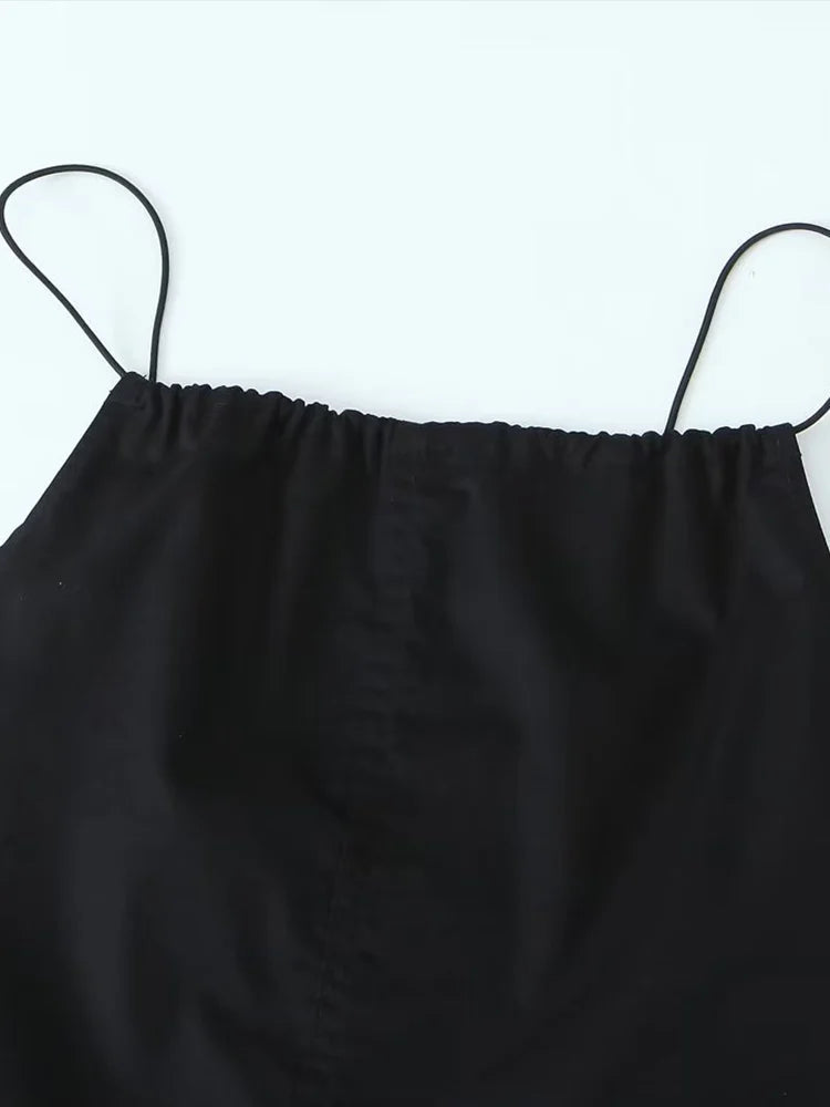Women Sexy Backless Drawstring Camisole Midi Dress