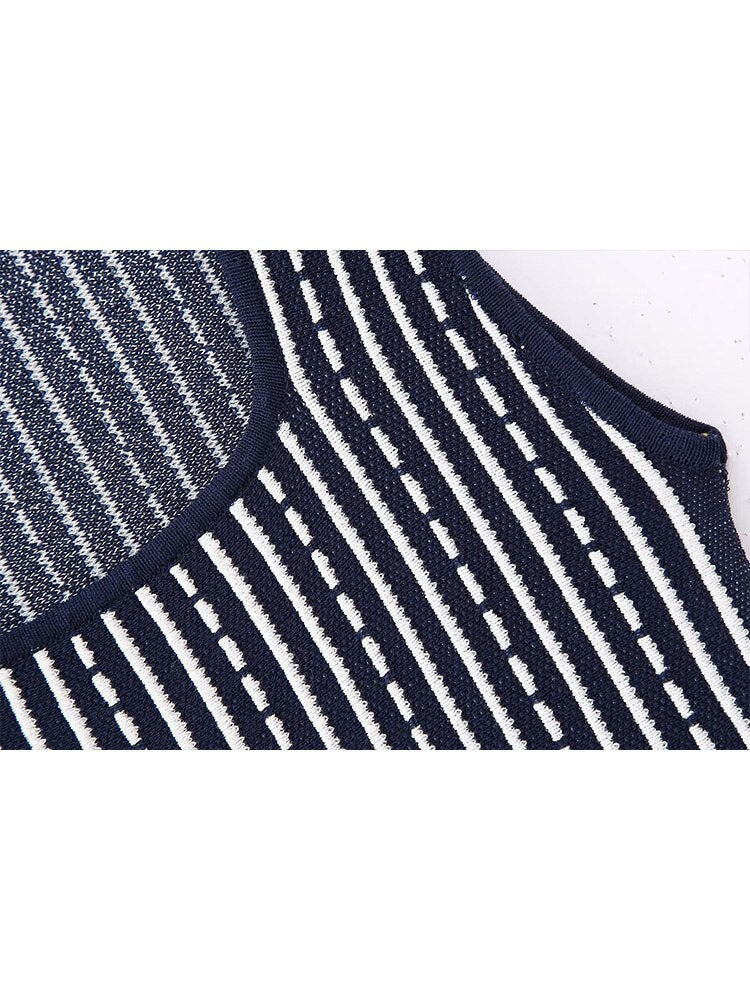 Woman Stripe Sleeveless Square Neck Dresses