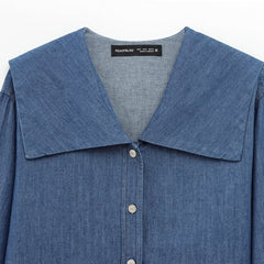 Women Casual Breasted Flat Collar Denim Shirt