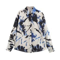 Women Casual Printed Silk Lapel Shirt