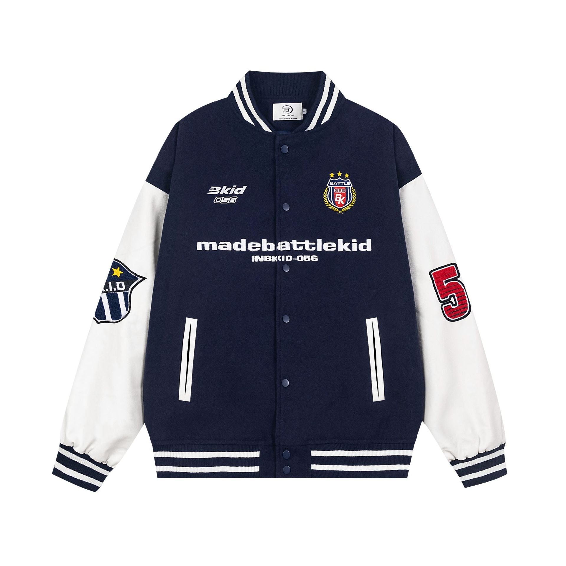 Women Leather Patchwork Contrasting Baseball Jacket
