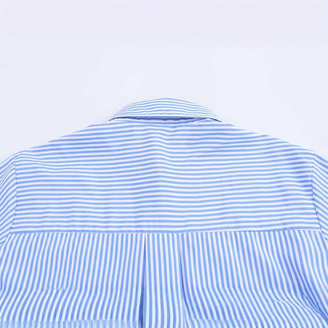 Women Casual Button Embellished Striped Poplin Shirt