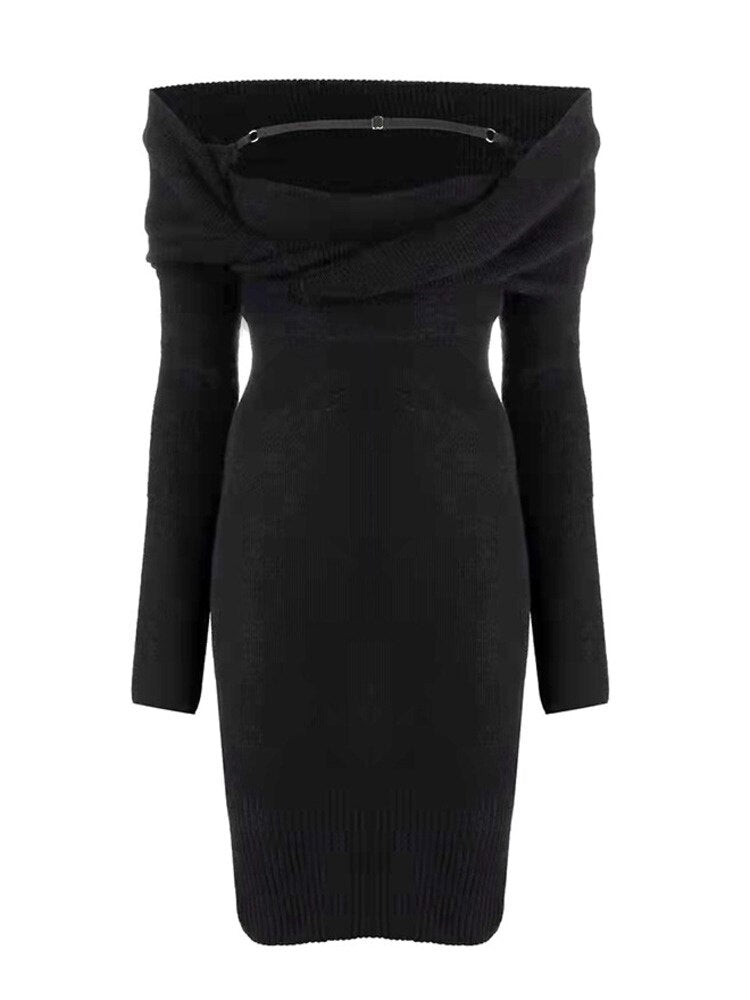 Women Off Shoulder Knit Bodycon Mini Dresses