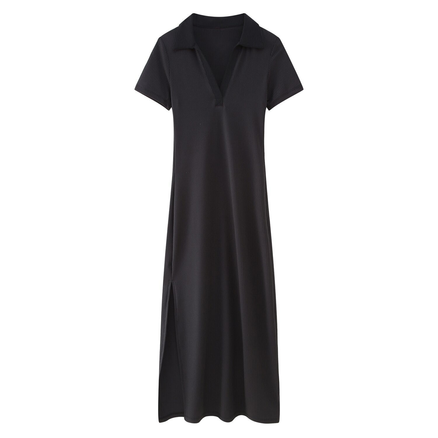 Woman Versatile Polo Neck Short Sleeve Midi Dress