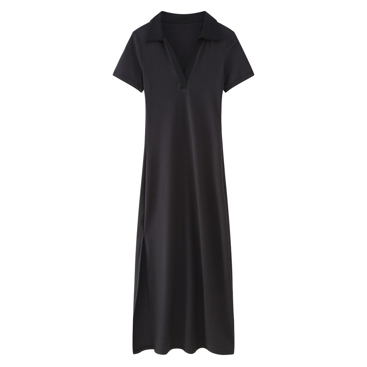 Woman Versatile Polo Neck Short Sleeve Midi Dress