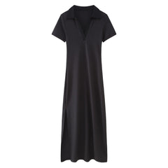 Woman Versatile Polo Neck Short Sleeve Midi Dress