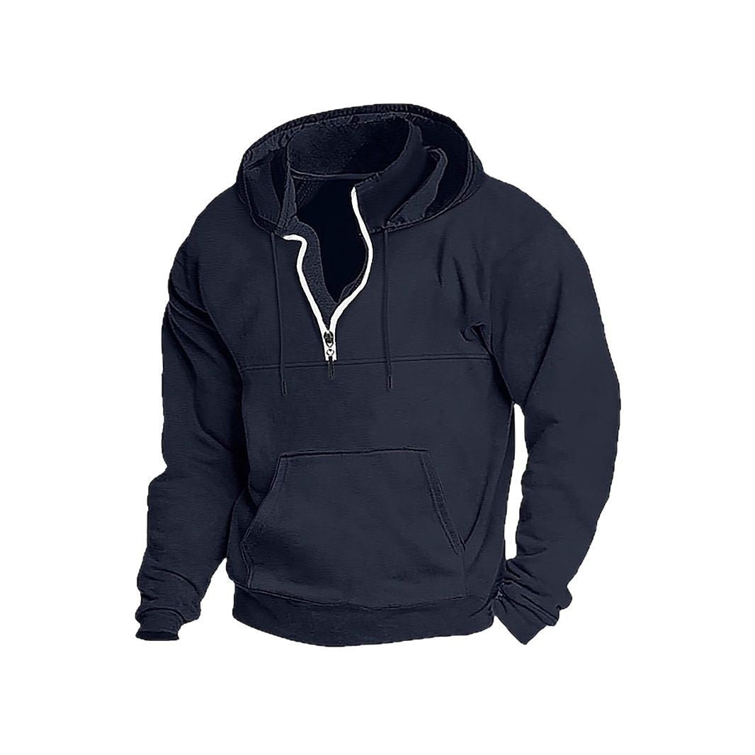 Simple Half-Zip Hoodie Casual Sport Solid Color Hooded Sweatshirt