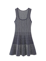 Woman Stripe Sleeveless Square Neck Dresses
