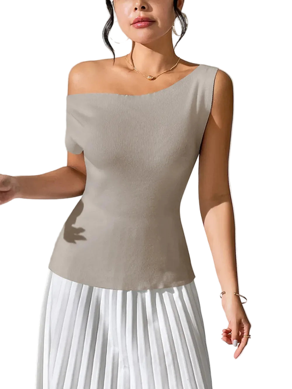 Women Casual Oblique Sleeve Knit Tops