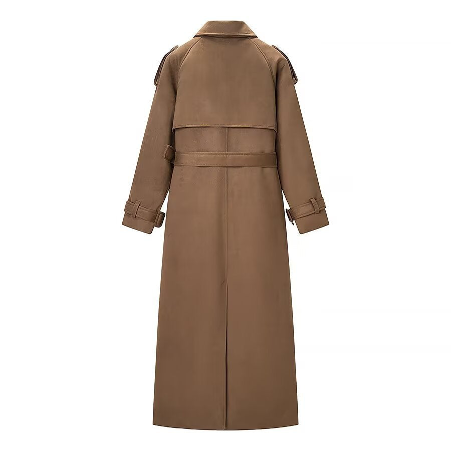 Women British Style Deer Fur Trench Coat Jacket