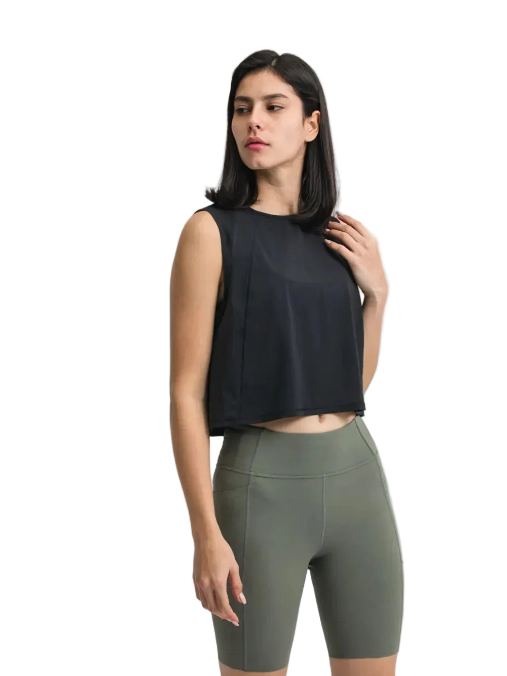 Women Round Neck Cropped Active Tank Top