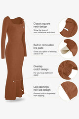 Women Built-In Shapewear Long Sleeve Maxi Dress