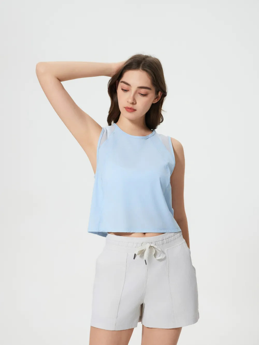 Women Round Neck Cropped Active Tank Top
