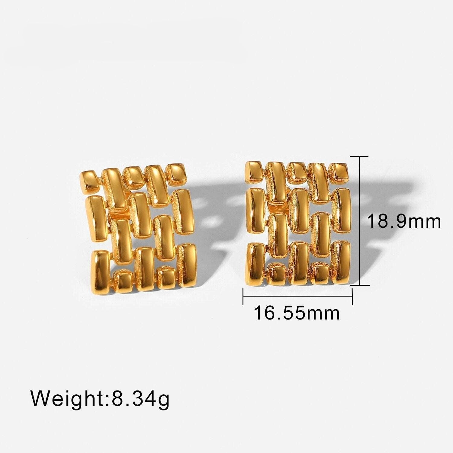 18K Gold Plated Hollow Weave Stud Earring Classic Stainless Steel Hollow Square Stud Earrings for Women Jewelry Party Gift