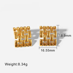 18K Gold Plated Hollow Weave Stud Earring Classic Stainless Steel Hollow Square Stud Earrings for Women Jewelry Party Gift