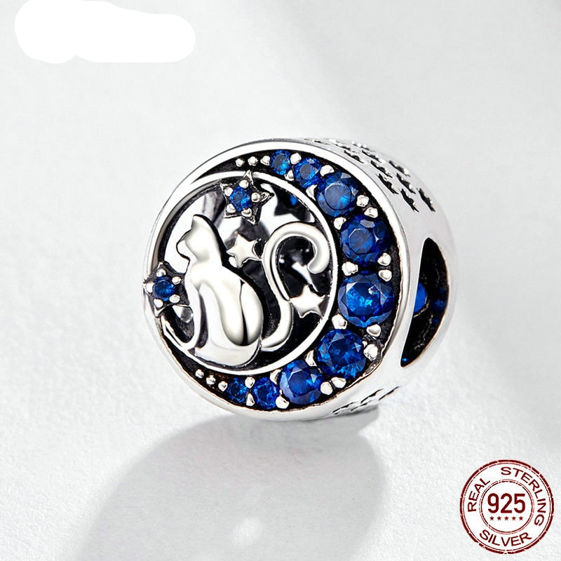 Sterling Silver 925 Zirconia Beads Cat Charms