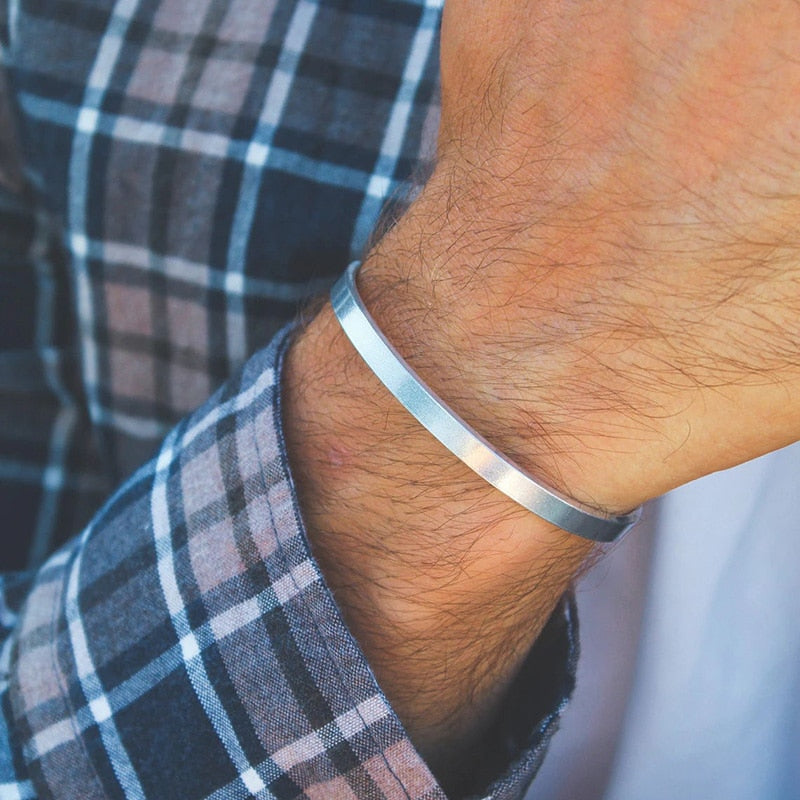 Men Stainless Steel Cuff Bangle Bracelet
