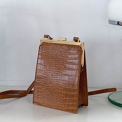 Women Small Crocodile Pattern Clip Crossbody, Shoulder Bag