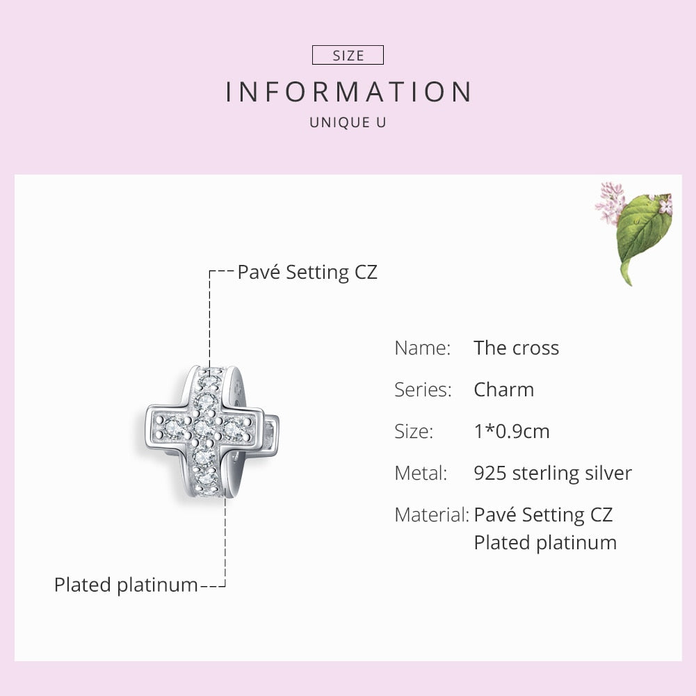 Sterling Silver 925 Cross Metal Beads with Silicone Stopper Charm