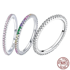 Sterling Silver 925 Circle Clear CZ Geometric Stackable Rings