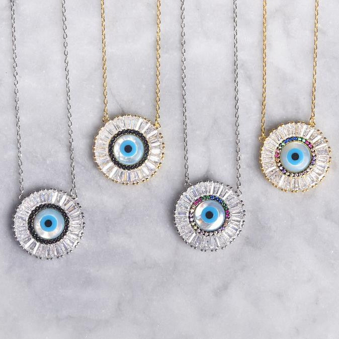 Accessories Turkish Evil Eye Round Stone Pendant Necklace