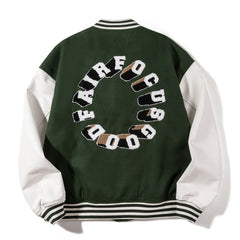 Men Leather Patchwork Embroidery Baseball Jacket