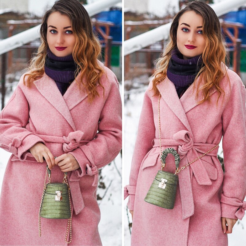 Women Crocodile Pattern Small Bucket Crossbody Bag