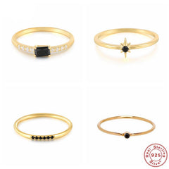 Sterling Silver 925 Black Zircon Gold Plated Ring