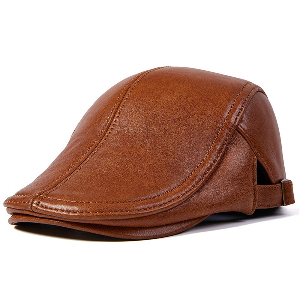 Men Real Leather Flat Beret Caps