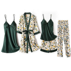 Women Satin Print Flower Robe Sleepwear