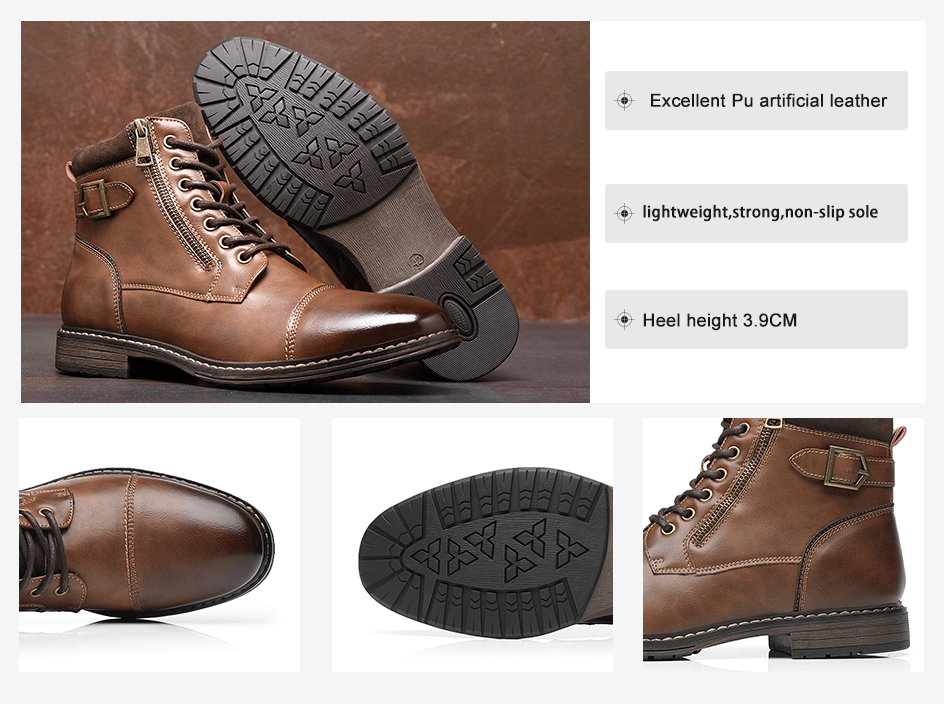Men Winter Vintage Leather Zip Lace-up Ankle Boots Business Dress