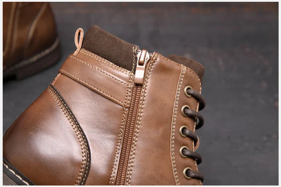 Men Winter Vintage Leather Zip Lace-up Ankle Boots Business Dress