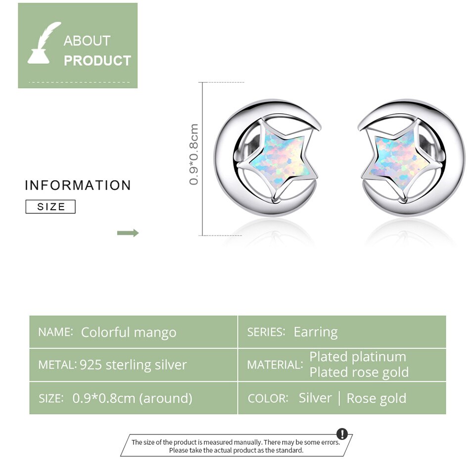 Sterling Silver 925  Moon and Star Opal Stud Earrings