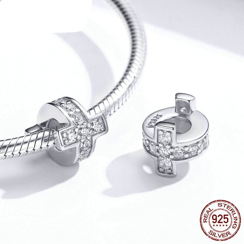 Sterling Silver 925 Cross Metal Beads with Silicone Stopper Charm