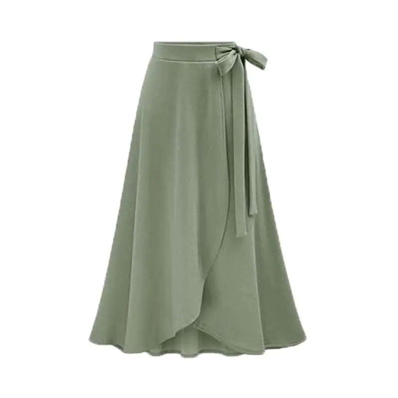 Women Elegant High Waist Long Open Fork Tie Half Skirt