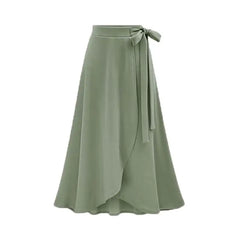 Women Elegant High Waist Long Open Fork Tie Half Skirt